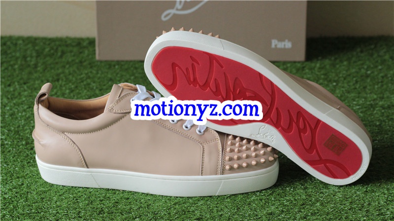 Christian Louboutin Louis Spikes Flat Cream Khaki